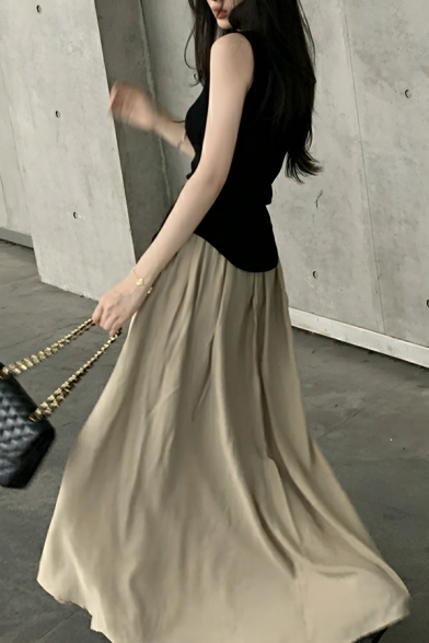 Women Fashionable Whole Color Relaxed Fitted High Waist Skirt
