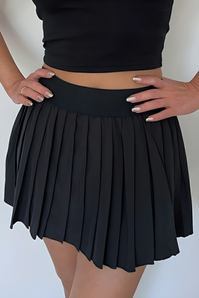 Girl Simple Solid Color Anti-fading High Waist Pleated Skirt