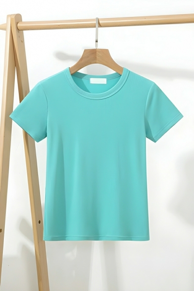 Fancy Girl's Solid Color Round Neck Summer Short Sleeve T-Shirt