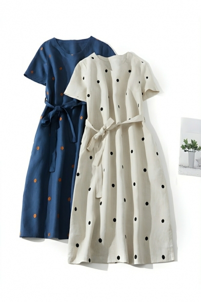 Fashionable Girl's Polka Dots Pattern Short Sleeve Relaxed A-line Dress