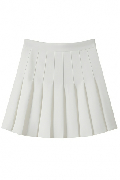 Girl Trendy Solid Color Summer High Waist Slimming Pleated Skirt