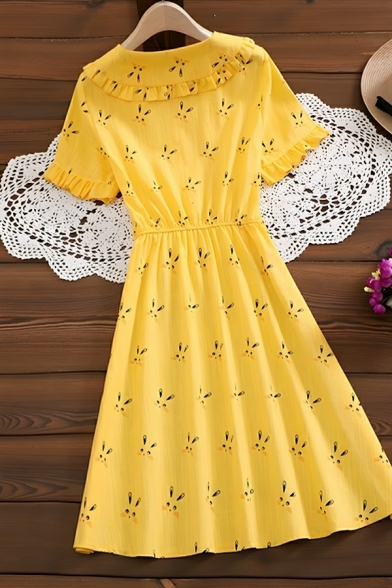 Lovely Girl's Cartoon Patterned Short Sleeve Summer A-Line Dress