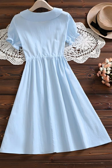 Simple Girl's Short Sleeve Solid Color Summer Cute Princess Dress