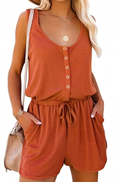 Urban Girl's Pure Color New Summer Street Looks Strap Rompers