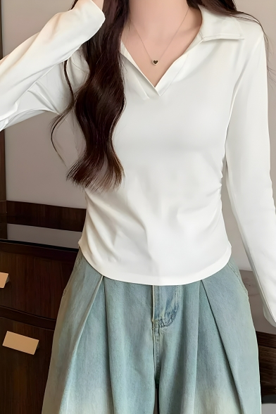 Creative Solid Color Long Sleeve Autumn Irregular Girls Polo Shirt