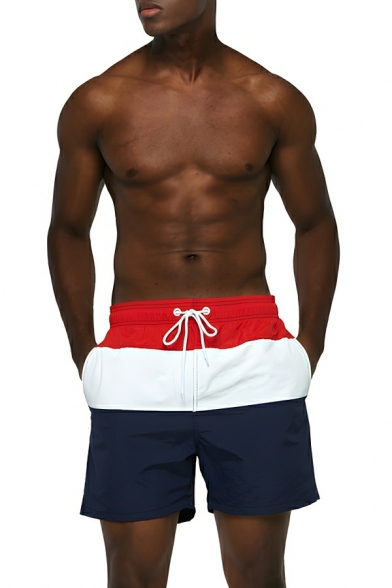 Fashionable Men's Color Block Pattern Summer Drawstring Slouch Fit Beach Short