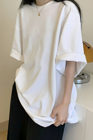 Casual Girl's Simple Round Neck Short Sleeve Street Looks T-Shirt