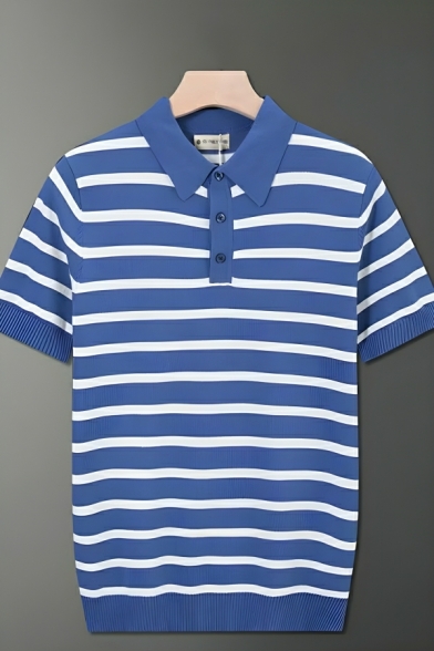 Fashionable Men's Stripe Pattern Short Sleeve Regular Fit Polo Shirt