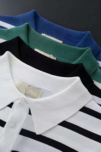 Fashionable Men's Stripe Pattern Short Sleeve Regular Fit Polo Shirt