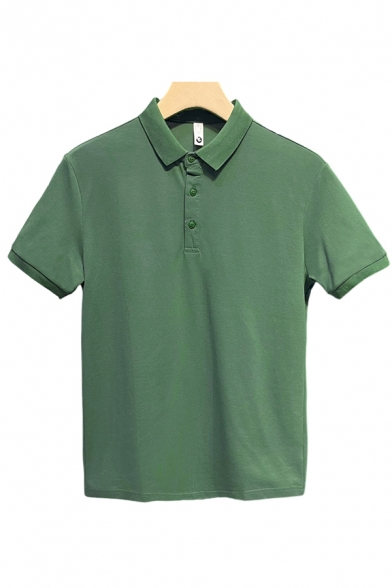 Vintage Men's Solid Color Short Sleeve Half Button Detailed Polo Shirt