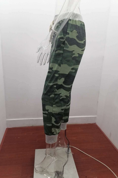 Modern Girl's Simple Camouflage Street Looks Drawstring Waist Pants