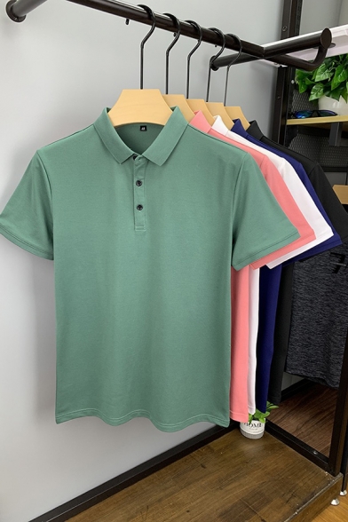 Retro Men's Solid Color Lapel Summer Short Sleeve Regular Fit Polo Shirt