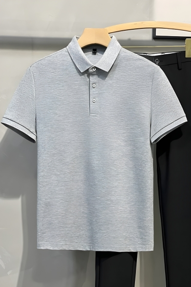 Simple Boys Solid Color Lapel Short Sleeve Summer Half Button Polo Shirt