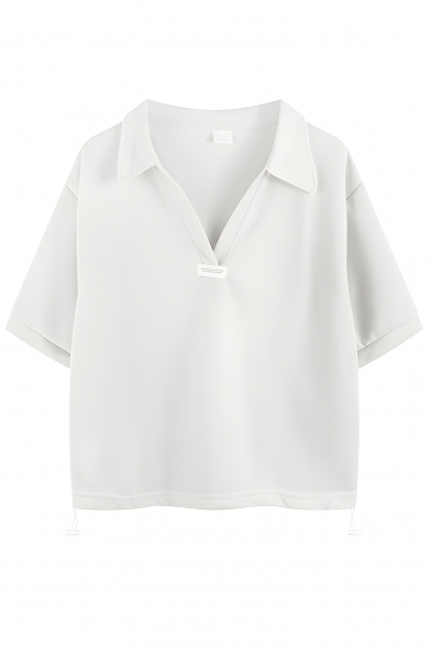 Pretty Girl Solid Color Lapel 5 Quarter Sleeve Summer Polo Shirt