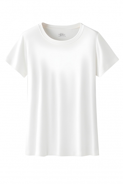 Simple Girls Solid Color Round Neck Summer Slim Short-sleeved T-shirt