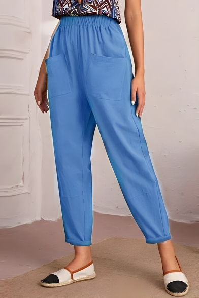 Casual Girls Solid Color Summer High Waist Pocket Details Pants