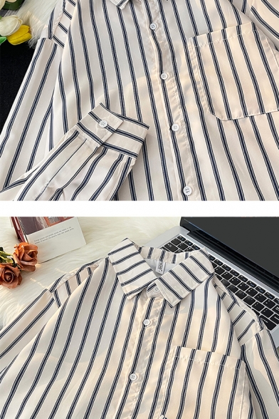 Boys Unique Striped Pattern Long Sleeve Lapel Loose Buttoned Shirt