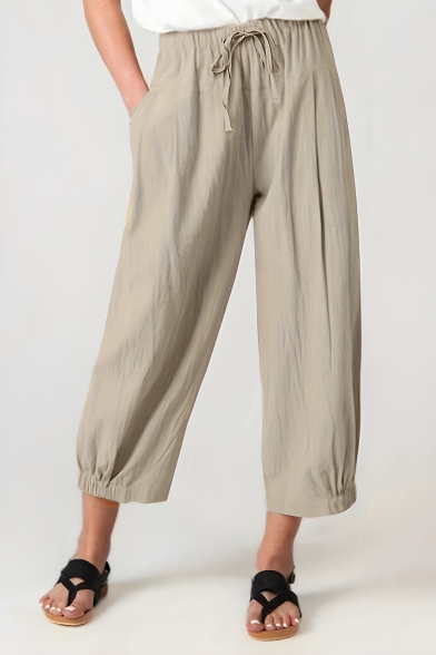 Simple Girls Solid Color Summer Mid-waist Loose Wide-leg Pants
