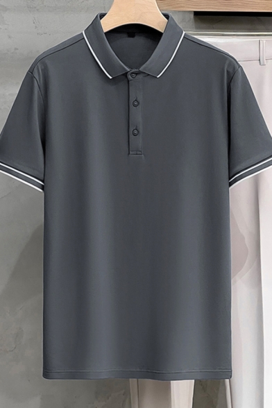 Street Style Men's Contrast Striped Short Sleeve Regular Fit Polo Shirt