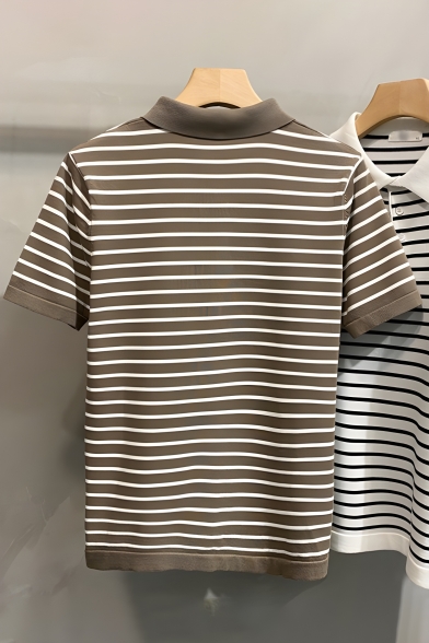 Retro Men's Striped Pattern Short Sleeve Regular Fit Polo Shirt