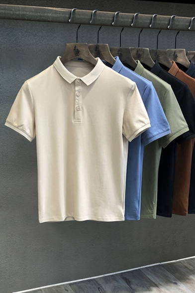 Simple Men's Solid Color Short Sleeve Regular Fit Polo Shirt