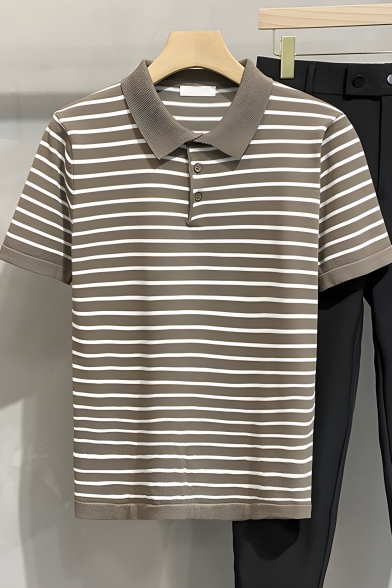 Retro Men's Striped Pattern Short Sleeve Regular Fit Polo Shirt