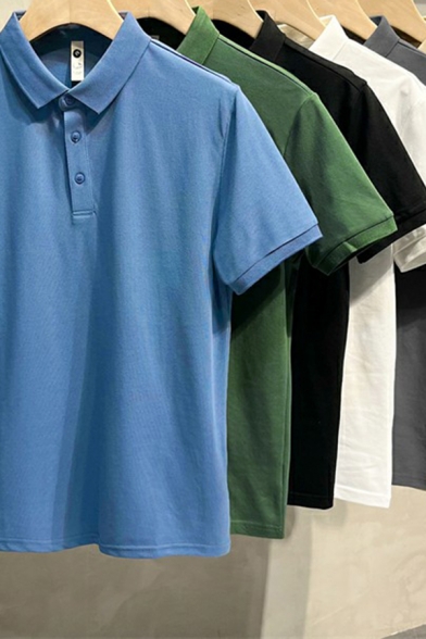 Vintage Men's Solid Color Short Sleeve Half Button Detailed Polo Shirt