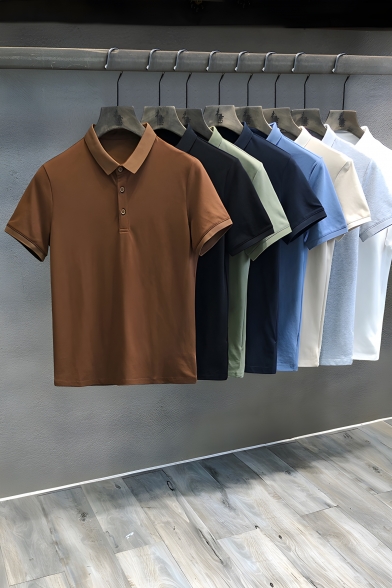 Simple Men's Solid Color Short Sleeve Regular Fit Polo Shirt