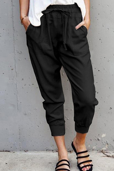 Modern Girl's Simple Pure Color Plain Street Looks Crop Pants