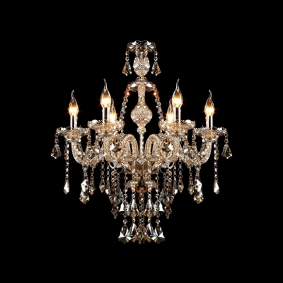 24.4"Wide 6-Light Stunning Crystal Droplets Warm and Chic Amber Crystal Chandelier