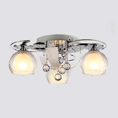 Absorbing Glass Shades and Beautiful Clear Crystal Balls Add Charm to Delightful Three Lights Semi Flush Mount Ceiling Light