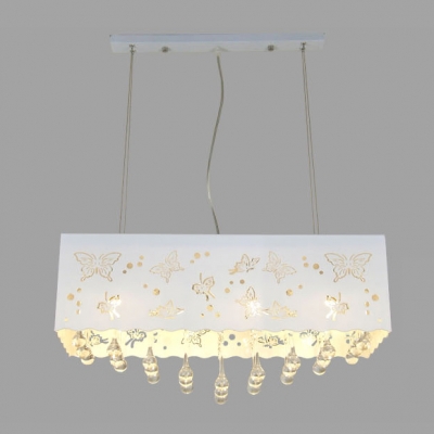 Beautiful Butterflies on White Rectangular Metal Shade Add Charm to Six Light Crystal Accent Style Island Light