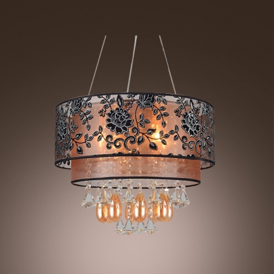 

Beautiful Crystal Teardorps and Delicate Engraved Black Flowers Embellished Stunning Modern Pendant Light, HL326480