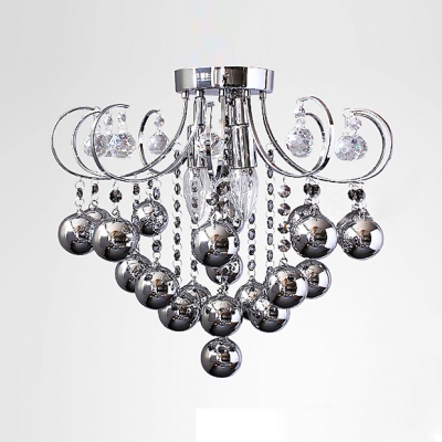 Charming Three Lights Semi Flush Mount Ceiling Light Adorned with Grey Glass Balls and Graceful Scrolls