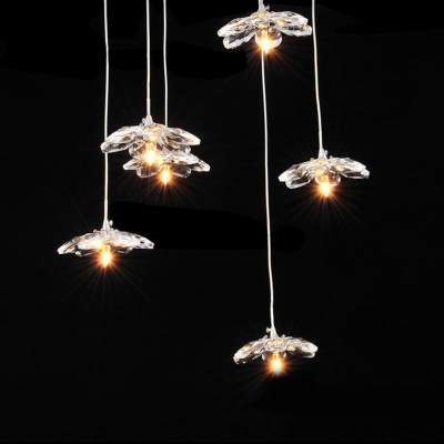 Delicate Round Chrome Base and Six Flower Motif Design Creating Elegant Multi Light Pendant