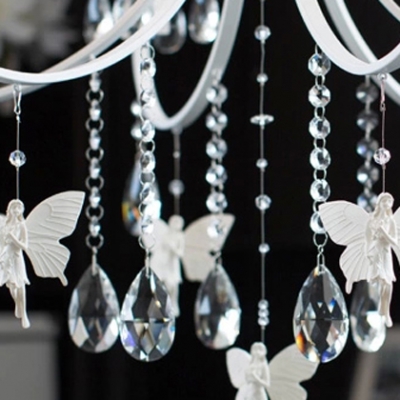 Delicate Small Butterfles Suspended and Hand Cut Crystal Strands and Droplets Accented 6-Light Chandelier