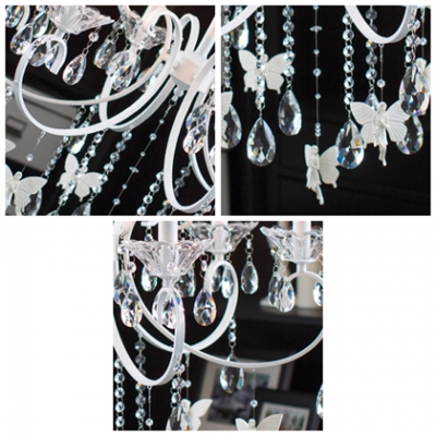 Delicate Small Butterfles Suspended and Hand Cut Crystal Strands and Droplets Accented 6-Light Chandelier