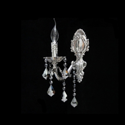 Elegant Single Light Wall Sconce with Antique Silver and Decorative Majestic Clear Crystal