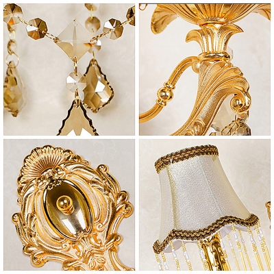 Elegant Two Light Wall Sconce Featured Scrolling Arms and Beautiful White Fabric Shades