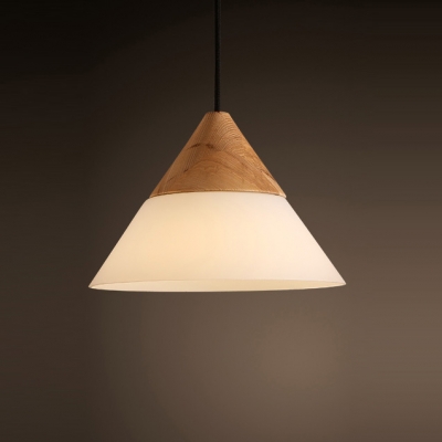 Frosted Glass Cone Shaded Elegantly Designer Wood Mini Pendant Light