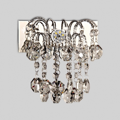 Glamorous Wall Sconce Adorned with Beautiful Strands of Crystal Beads and Graceful Scrolling Arms