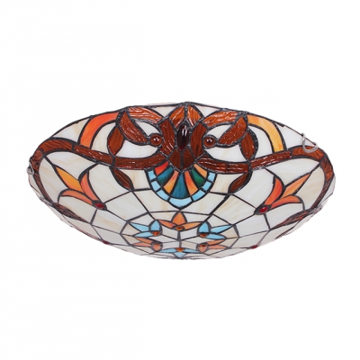 Gorgeous Flower Motif Accented Tiffany Glass Shade Flush Mount Ceiling Light