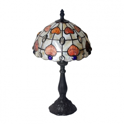 Heart Pattern One Light Whimsical Tiffany Dome Shell Shade Table Lamp