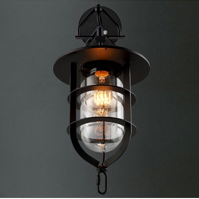 Lantern Like Black Finished LED Mini Wall Light with Outer Cage