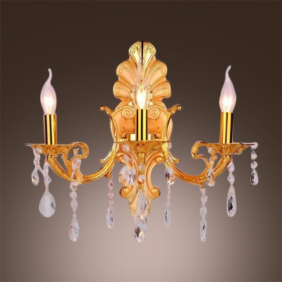 Lavish Dazzling Gold Finish and Crystal Drops Add Glamour to Delightful Three Light Wall Sconce