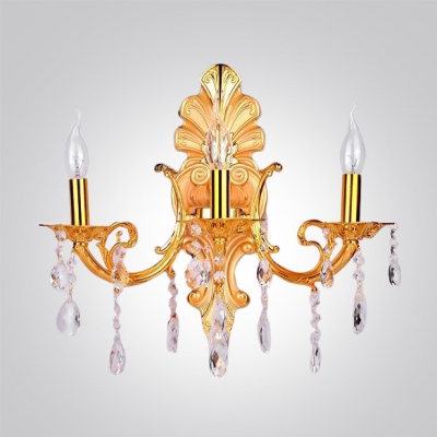 Lavish Dazzling Gold Finish and Crystal Drops Add Glamour to Delightful Three Light Wall Sconce