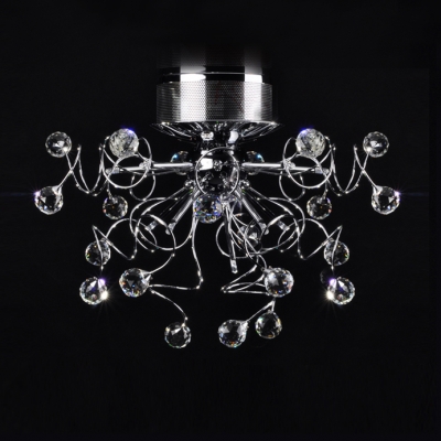 Sparkling Clear Crystals Extend From Center of  Striking Flushmount Ceiling Light