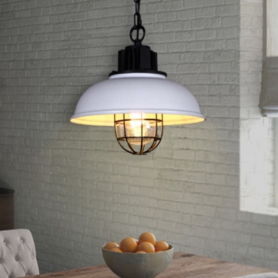 Black and White Single Light Barn Pendant with Cage