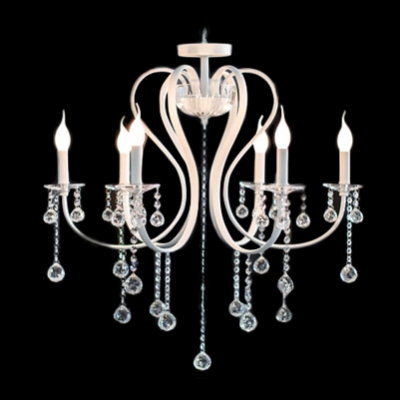 

30.7"Wide 6-Light Graceful Scrolling Arms and Romantic White Finished Chandelier Hanging Bright Crystal Droplets, HL364785