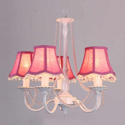 5-Lights Romantic and Lovely Girl's Room Crystal Beaded Strands Fabric Shaded Chandelier